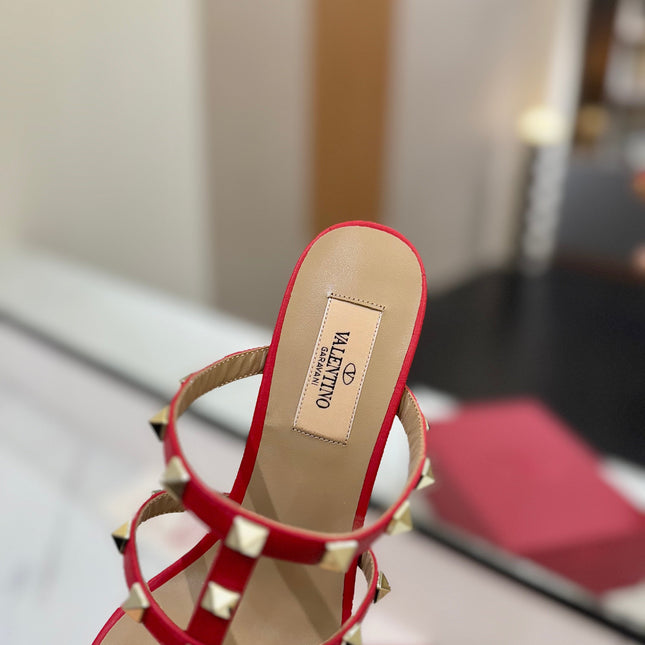 VALENTINO 26S HEELED SANDALS 60 MM IN RED CALFSKIN WITH GOLD STUDS