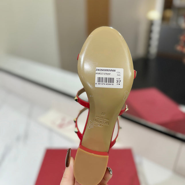 VALENTINO 26S HEELED SANDALS 60 MM IN RED CALFSKIN WITH GOLD STUDS