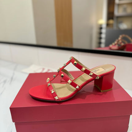 VALENTINO 26S HEELED SANDALS 60 MM IN RED CALFSKIN WITH GOLD STUDS