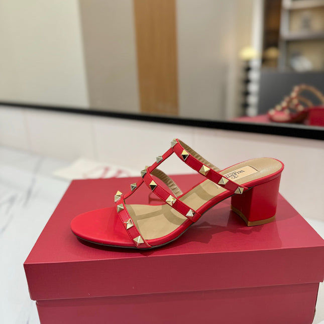 VALENTINO 26S HEELED SANDALS 60 MM IN RED CALFSKIN WITH GOLD STUDS