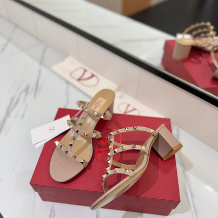 VALENTINO 26S HEELED SANDALS 60 MM IN NUDE CALFSKIN WITH GOLD STUDS