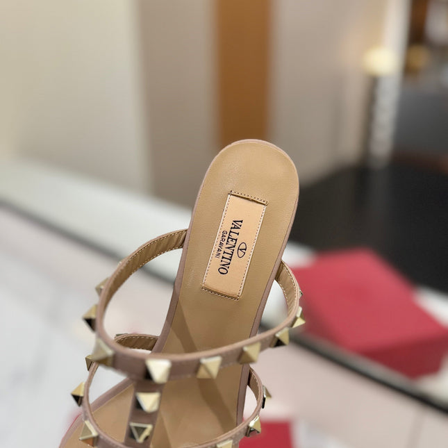 VALENTINO 26S HEELED SANDALS 60 MM IN NUDE CALFSKIN WITH GOLD STUDS