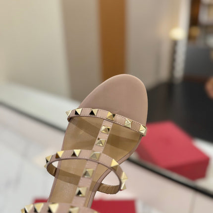 VALENTINO 26S HEELED SANDALS 60 MM IN NUDE CALFSKIN WITH GOLD STUDS