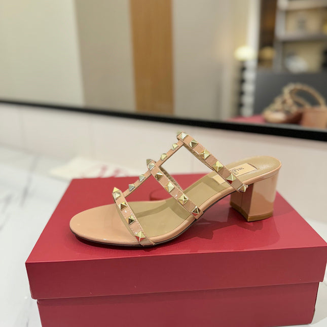 VALENTINO 26S HEELED SANDALS 60 MM IN BEIGE PINK CALFSKIN WITH GOLD STUDS