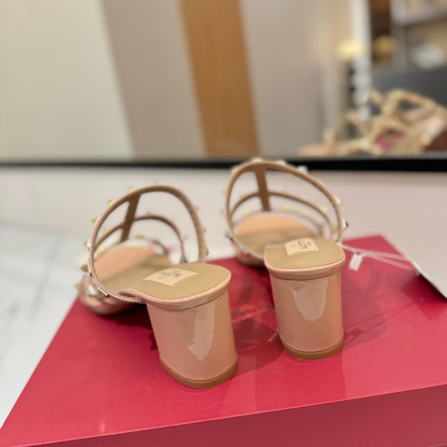 VALENTINO 26S HEELED SANDALS 60 MM IN BEIGE PINK CALFSKIN WITH GOLD STUDS