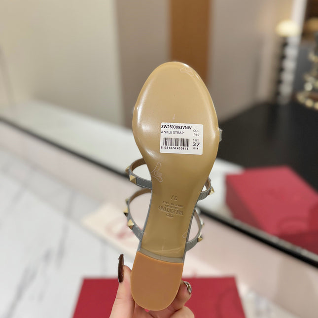 VALENTINO 26S HEELED SANDALS 60 MM IN LIGHT GREY CALFSKIN WITH GOLD STUDS