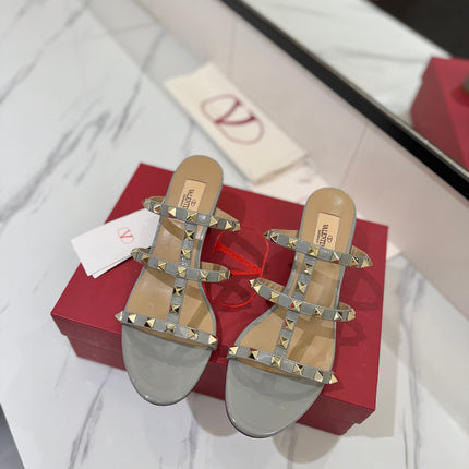 VALENTINO 26S HEELED SANDALS 60 MM IN LIGHT GREY CALFSKIN WITH GOLD STUDS