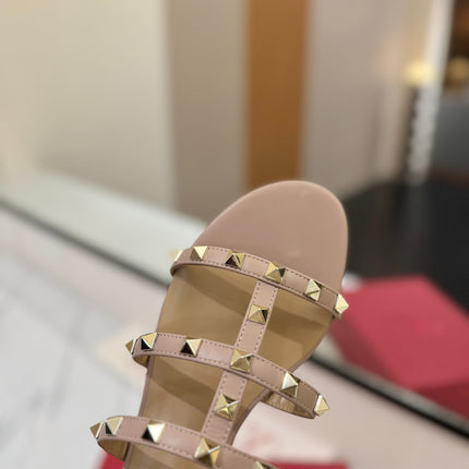 VALENTINO 26S SANDALS IN NUDE CALFSKIN WITH GOLD STUDS