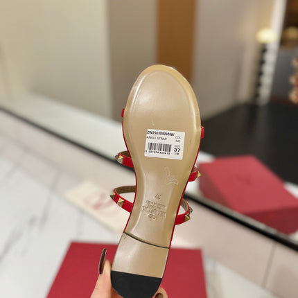 VALENTINO 26S SANDALS IN RED CALFSKIN WITH GOLD STUDS