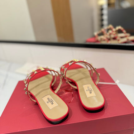 VALENTINO 26S SANDALS IN RED CALFSKIN WITH GOLD STUDS