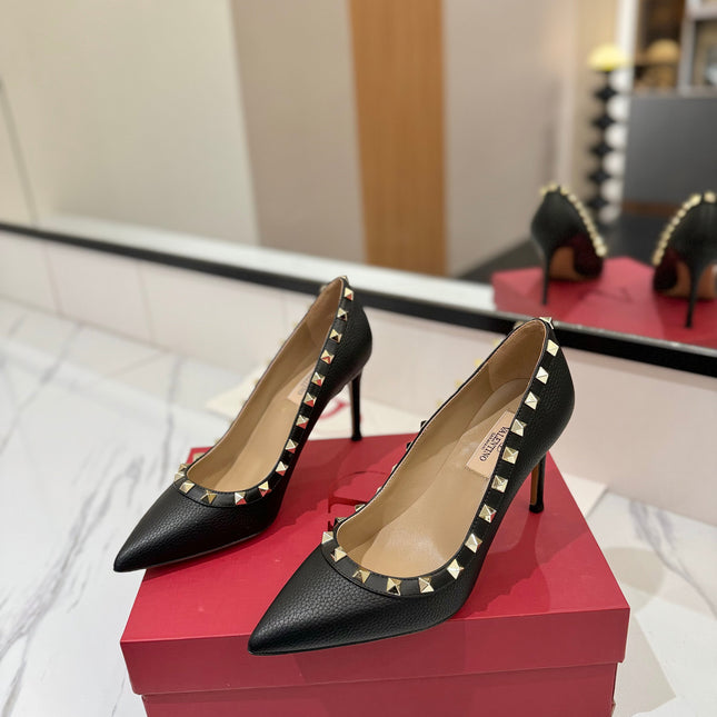 VALENTINO 26S STUDDED HIGH HEELS 90 MM IN BLACK CALFSKIN