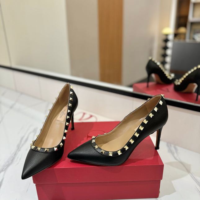 VALENTINO 26S STUDDED HIGH HEELS 90 MM IN BLACK CALFSKIN