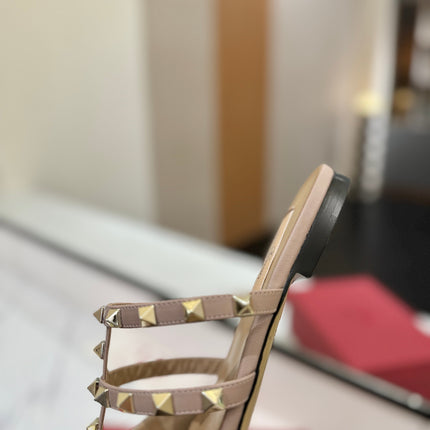 VALENTINO 26S STUDDED FLAT MULES IN DARK RED PATENT CALFSKIN
