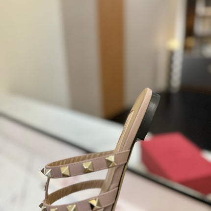 VALENTINO 26S STUDDED FLAT MULES IN WHITE PATENT CALFSKIN