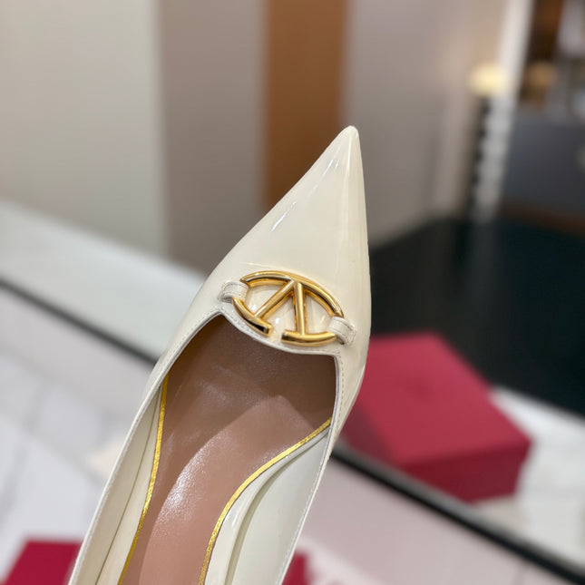 VALENTINO 26S POINTED-TOE PUMPS 65 MM IN WHITE PATENT CALFSKIN