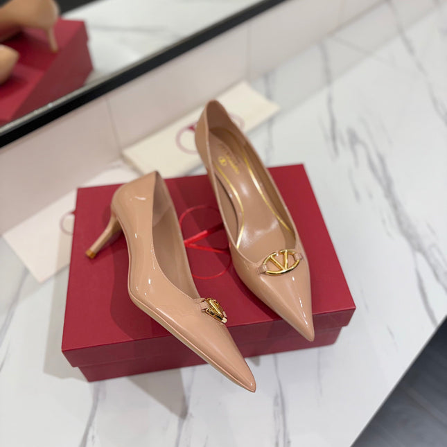 VALENTINO 26S POINTED-TOE PUMPS 65 MM IN NUDE PATENT CALFSKIN
