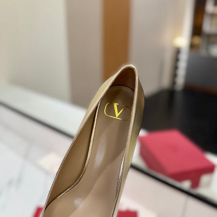 VALENTINO 26S HIGH HEELS 45 MM IN METALLIC GOLD CALFSKIN WITH VLOGO CRYSTAL