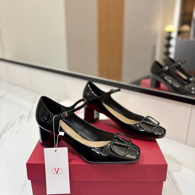 VALENTINO 26S MARY JANE HEELS 60 MM IN BLACK PATENT CALFSKIN
