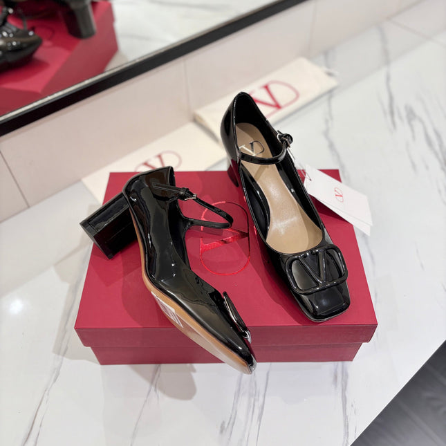 VALENTINO 26S MARY JANE HEELS 60 MM IN BLACK PATENT CALFSKIN
