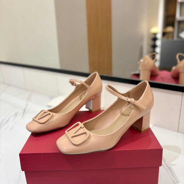 VALENTINO 26S MARY JANE HEELS 60 MM IN NUDE PATENT CALFSKIN