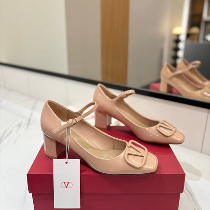 VALENTINO 26S MARY JANE HEELS 60 MM IN NUDE PATENT CALFSKIN