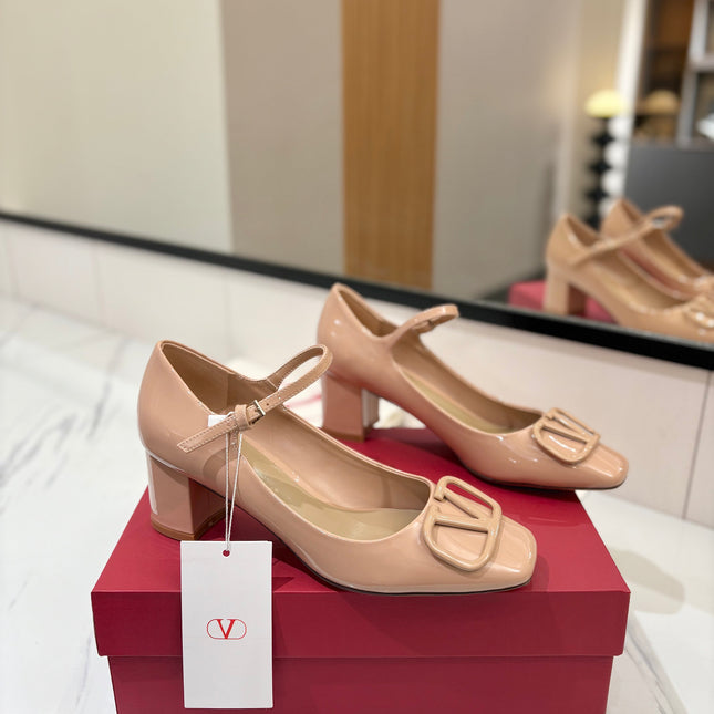 VALENTINO 26S MARY JANE HEELS 60 MM IN NUDE PATENT CALFSKIN