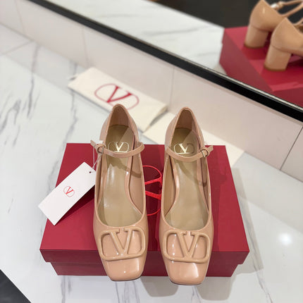VALENTINO 26S MARY JANE HEELS 60 MM IN NUDE PATENT CALFSKIN