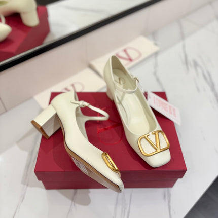 VALENTINO 26S MARY JANE HEELS 60 MM IN WHITE SMOOTH CALFSKIN WITH GOLD HARDWARE