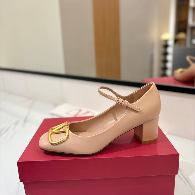 VALENTINO 26S MARY JANE HEELS 60 MM IN NUDE SMOOTH CALFSKIN WITH GOLD HARDWARE
