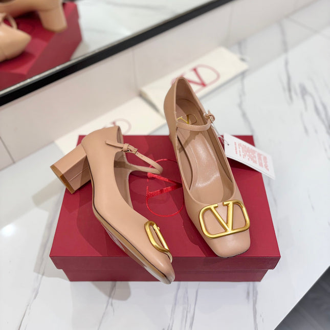 VALENTINO 26S MARY JANE HEELS 60 MM IN NUDE SMOOTH CALFSKIN WITH GOLD HARDWARE
