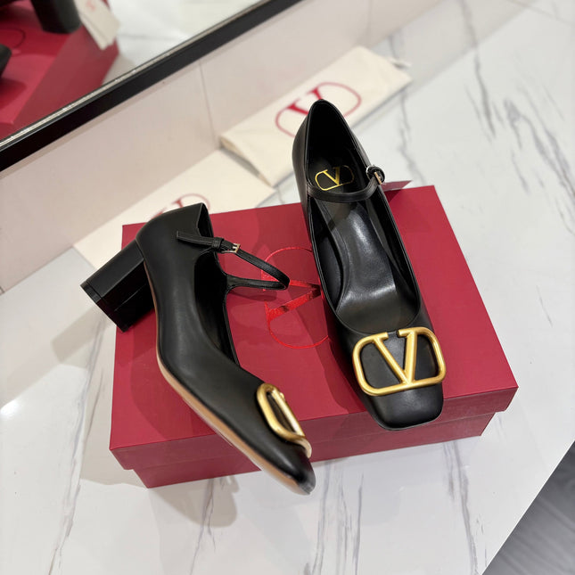 VALENTINO 26S MARY JANE HEELS 60 MM IN BLACK SMOOTH CALFSKIN WITH GOLD HARDWARE