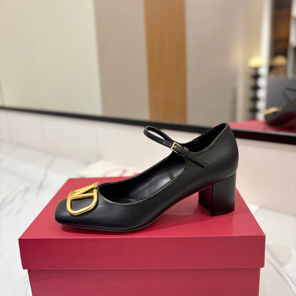 VALENTINO 26S MARY JANE HEELS 60 MM IN BLACK SMOOTH CALFSKIN WITH GOLD HARDWARE