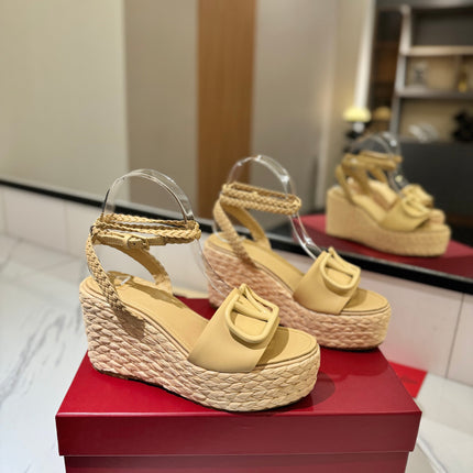 VLTN ESPADRILLE WEDGE SANDALS 25S 90 MM IN GOLDEN BEIGE LAMBSKIN STYLE 9