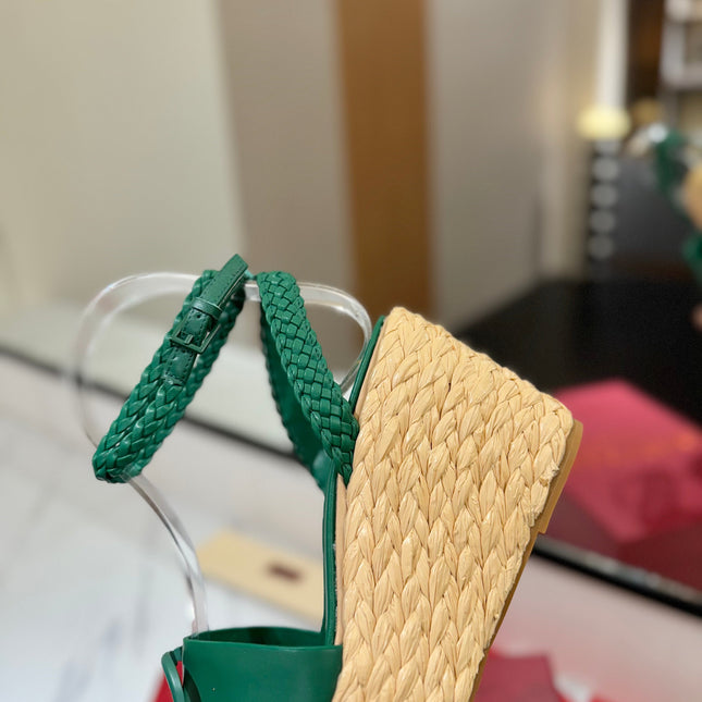 VLTN ESPADRILLE WEDGE SANDALS 25S 90 MM IN DARK GREEN LAMBSKIN STYLE 6