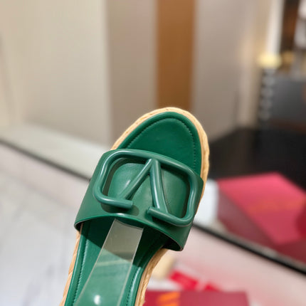VLTN ESPADRILLE WEDGE SANDALS 25S 90 MM IN DARK GREEN LAMBSKIN STYLE 6
