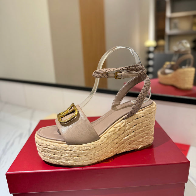 VLTN ESPADRILLE WEDGE SANDALS 25S 90 MM IN BEIGE BROWN LAMBSKIN STYLE 5