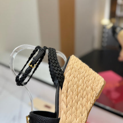 VLTN ESPADRILLE WEDGE SANDALS 25S 90 MM IN BLACK LAMBSKIN STYLE 2