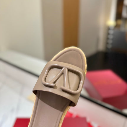 VLTN ESPADRILLE SLIDES 25S IN BEIGE BROWN LAMBSKIN STYLE 10