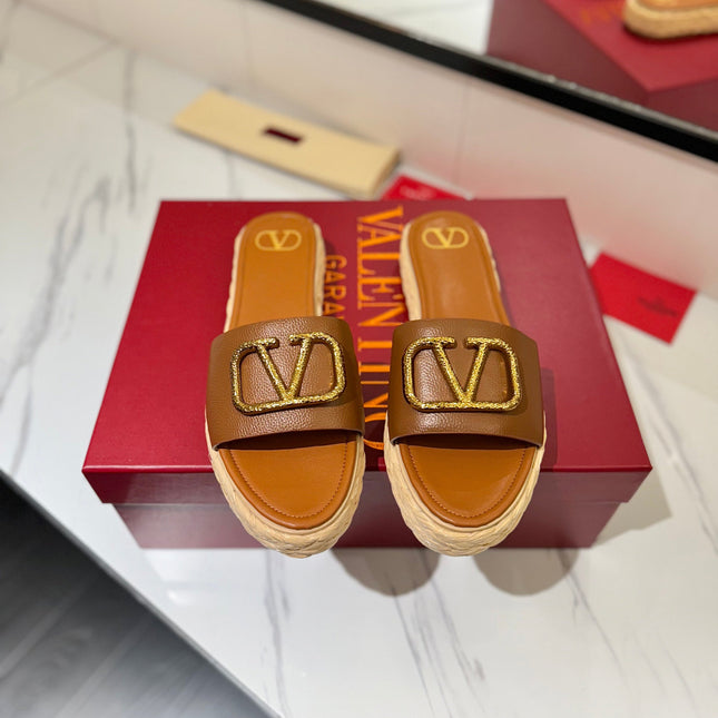 VLTN ESPADRILLE SLIDES 25S IN BROWN LAMBSKIN STYLE 2