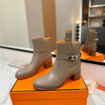 HM 26S ANKLE BOOTS 55 MM IN GREYISH BEIGE CALFSKIN