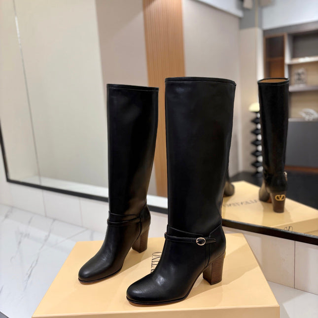 VALENTINO 25S GARAVANI PATTIE KNEE-HIGH BOOTS 80 MM IN BLACK CALFSKIN
