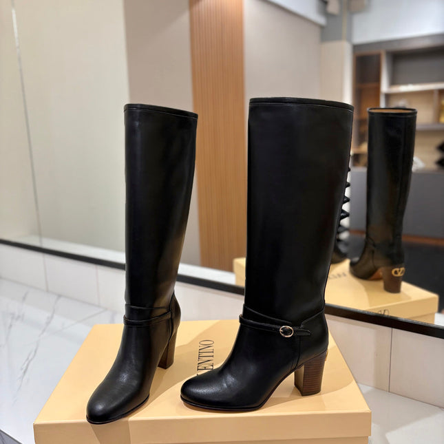 VALENTINO 25S GARAVANI PATTIE KNEE-HIGH BOOTS 80 MM IN BLACK CALFSKIN