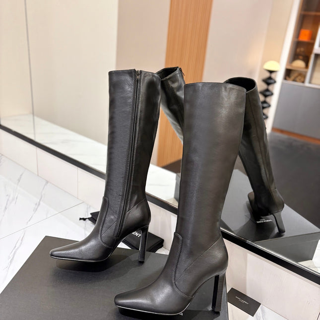 YSL 26S KNEE-HIGH BOOTS 90 MM IN BLACK CALFSKIN