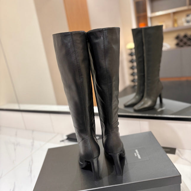 YSL 26S KNEE-HIGH BOOTS 90 MM IN BLACK CALFSKIN