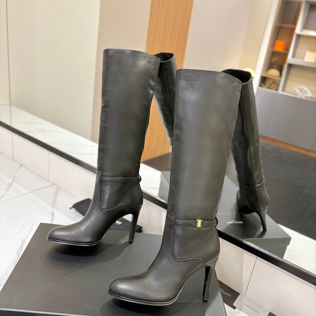 YSL 26S KNEE-HIGH BOOTS 95 MM IN BLACK CALFSKIN