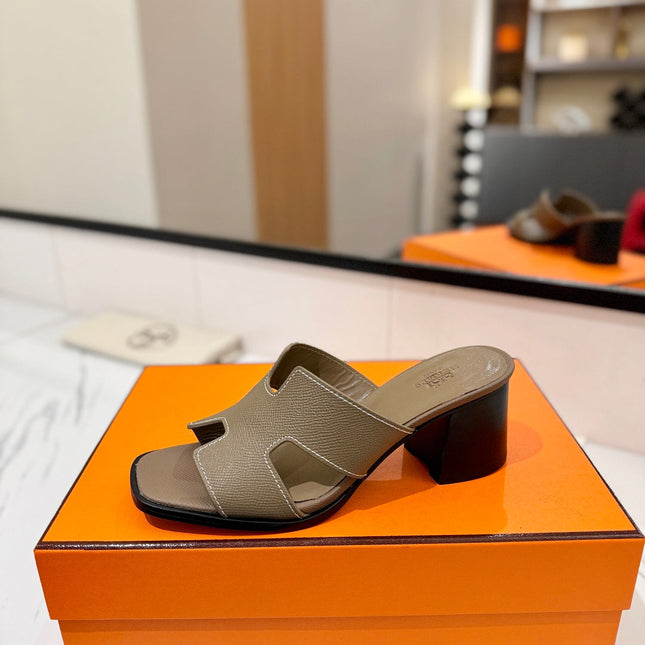 HM 26S HELIA SANDAL 70MM IN OLIVE BROWN EPSOM CALFSKIN