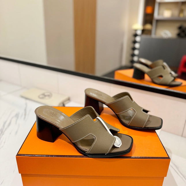 HM 26S HELIA SANDAL 70MM IN OLIVE BROWN EPSOM CALFSKIN