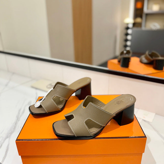 HM 26S HELIA SANDAL 70MM IN OLIVE BROWN EPSOM CALFSKIN