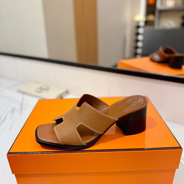 HM 26S HELIA SANDAL 70MM IN CARAMEL BROWN EPSOM CALFSKIN