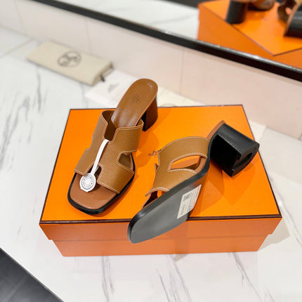 HM 26S HELIA SANDAL 70MM IN CARAMEL BROWN EPSOM CALFSKIN